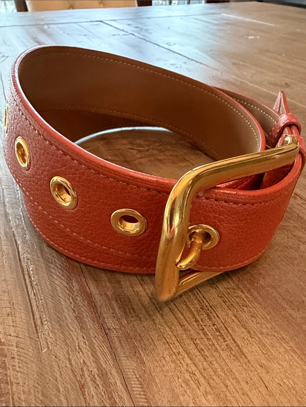 Prada Orange Leather Belt with Gold Hardware